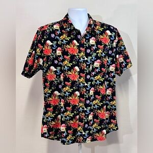 PRNTD by POLYMER Black‎ floral print button down shirt size XXL.